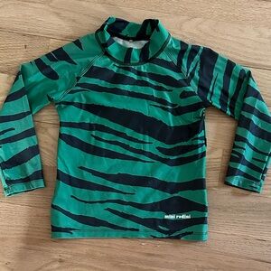 Mini Rodini long sleeve green/black tiger print rashguard swim top kids size 4/5